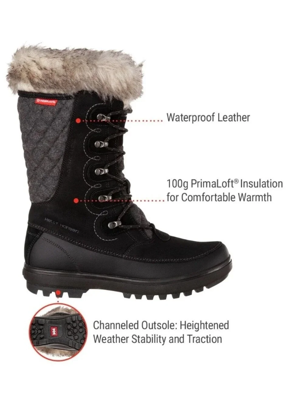 Helly Hansen Garibaldi VL Women Winter Boots 8.5 Black Faux Fur Waterproof